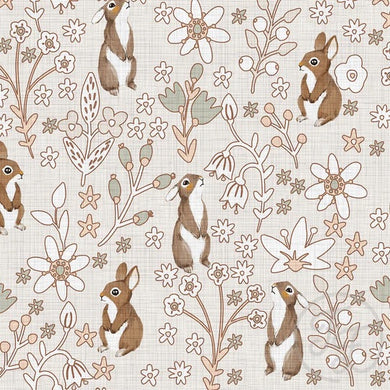 Flowers and Bunnies cotton jersey knit fabric Family Fabric