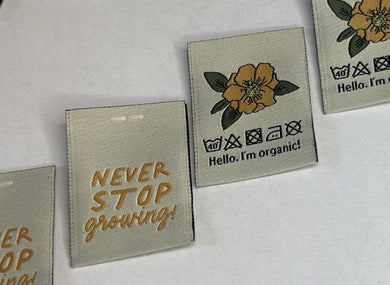 NEVER STOP GROWING- 5 PCS. Labels Tags
