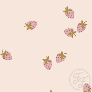 Strawberries Pink Big cotton jersey knit fabric family fabric PREORDER
