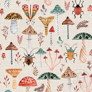 Bugs Beige cotton jersey knit fabric Family Fabric