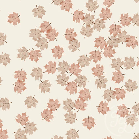 Fall leaves Taupe cotton jersey knit fabric Family Fabric