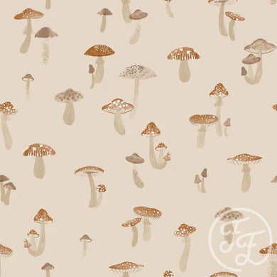 Tiny Mushrooms White Swan cotton jersey knit fabric Family Fabrics