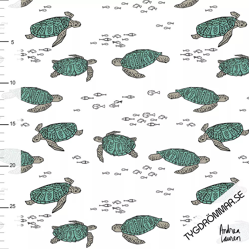 Turtle Organic Jersey Tygdrommar; Turtles Blue Green