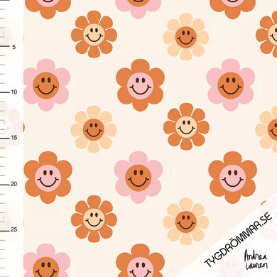 Smiley Daisy Organic Jersey  Knit Fabric By Tygdrommar