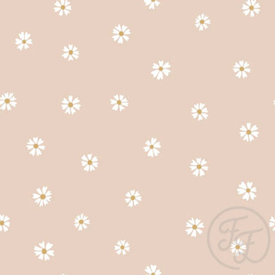 Daisies Soft Peach 2x1 RIBBED knit cotton fabric family fabric