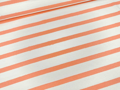 Stripes in living coral organic cotton jersey knit fabric