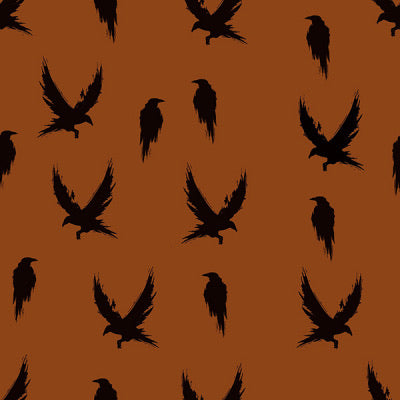 Winter crow in rust  organic french terry cotton jersey knit fabric