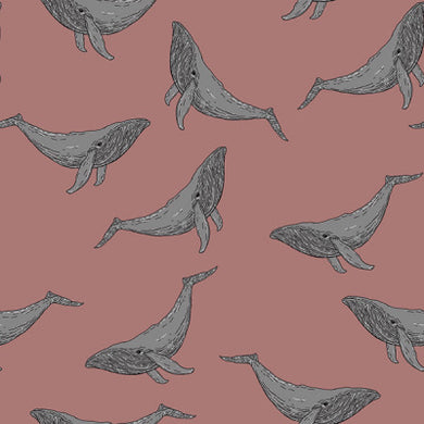 Whale in old rose organic french terry cotton jersey knit fabric