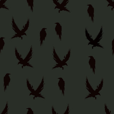 Winter crow in camo green organic french terry cotton jersey knit fabric