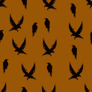 Winter crow in burnt ochre organic cotton jersey knit fabric