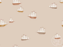 Boats Sand 2x1 RIBBED knit cotton fabric family fabric