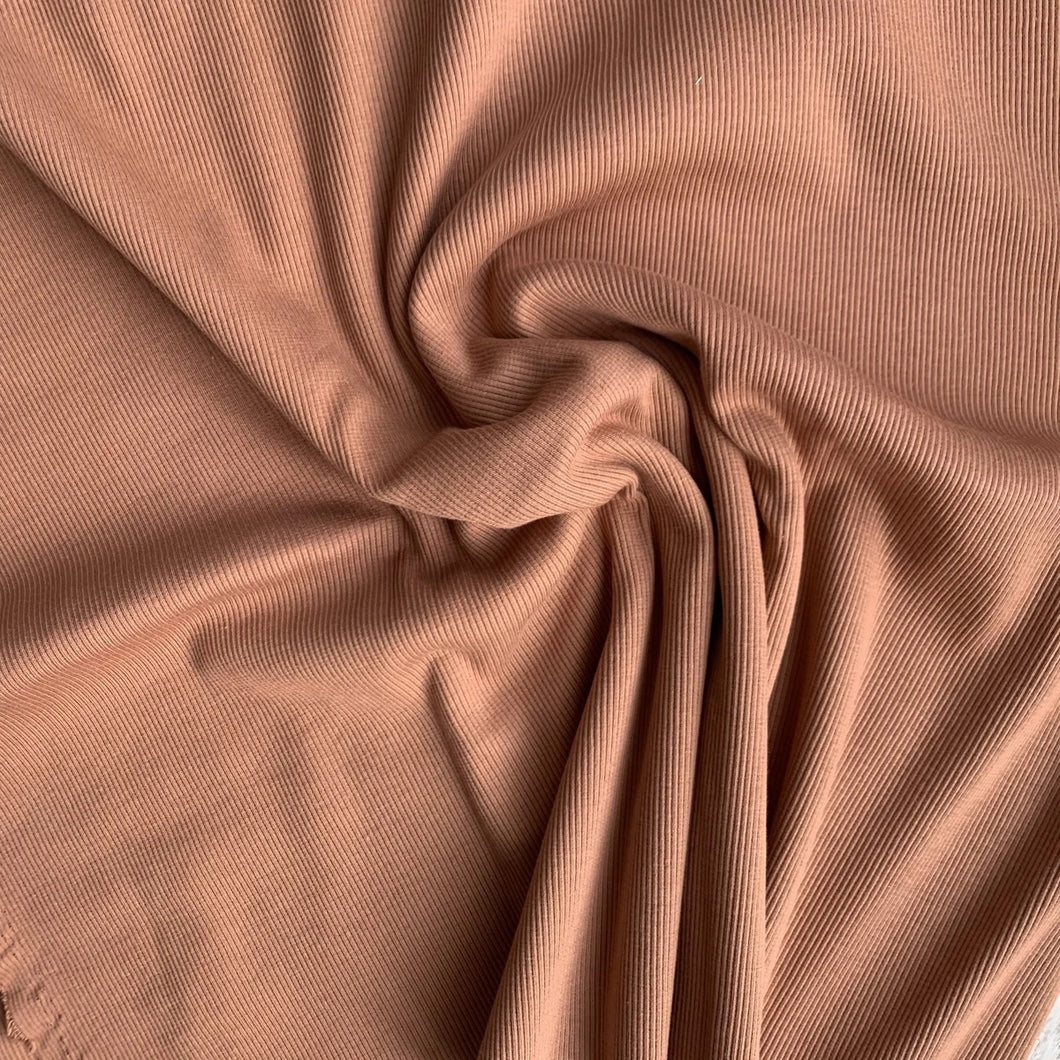 Solid pecan 2x1 RIBBED knit cotton fabric family fabric