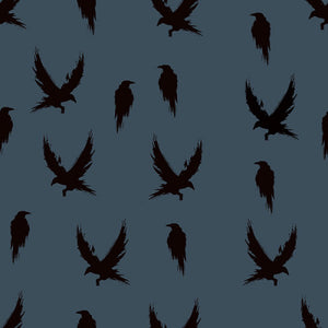 Winter crow in dusty blue organic cotton jersey knit fabric