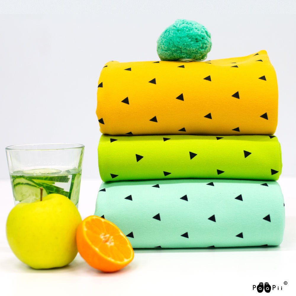 Mint triangles organic french terry knit fabric