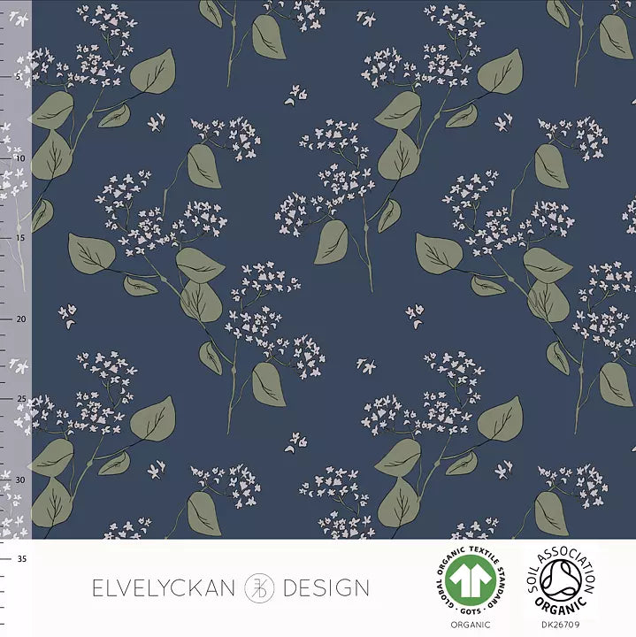 Lilacs Dark Blue organic cotton jersey knit fabric