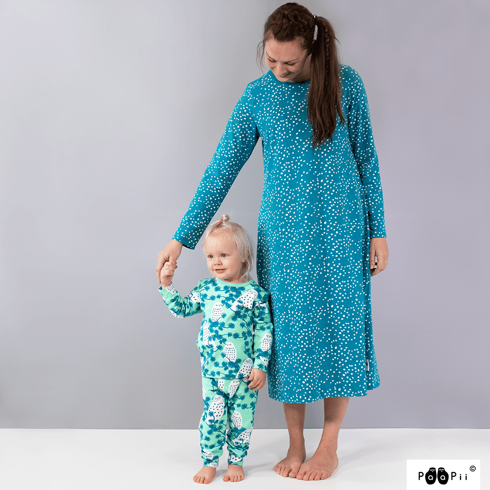 Spotty in petrol organic cotton jersey knit fabric