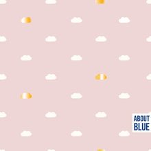 Nighty night in light pink cotton french terry sweatshirt knit fabric about blue