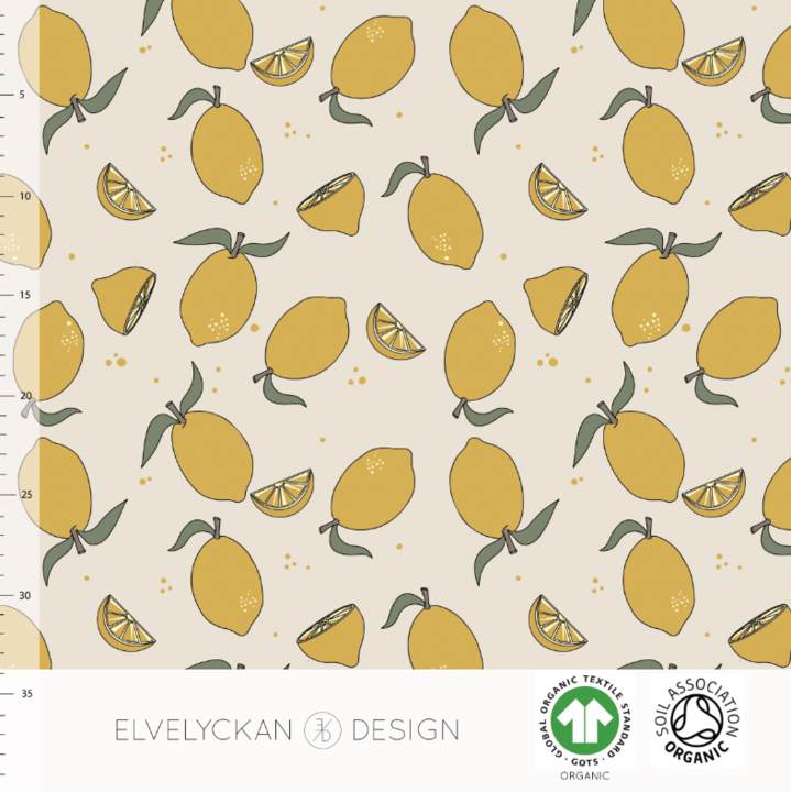 Lemon in creme organic cotton jersey knit fabric